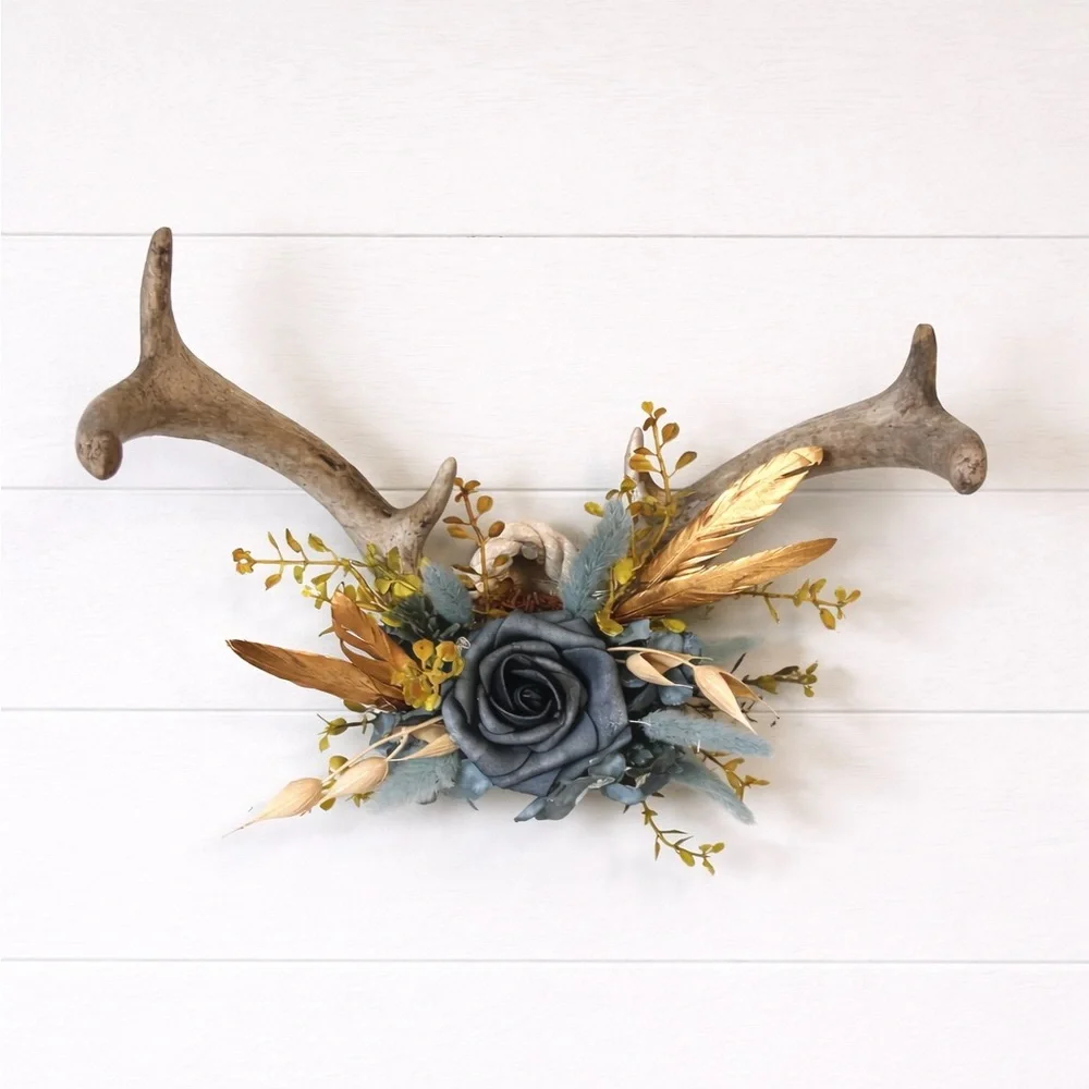 Handmade Antler Wall Decor Blue Floral Rustic Cottage Western Boho the farmhouse